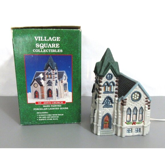 Victorian Village Collectibles St Ann's Church Porcelain Lighted Hand Painted - Picture 2 of 5